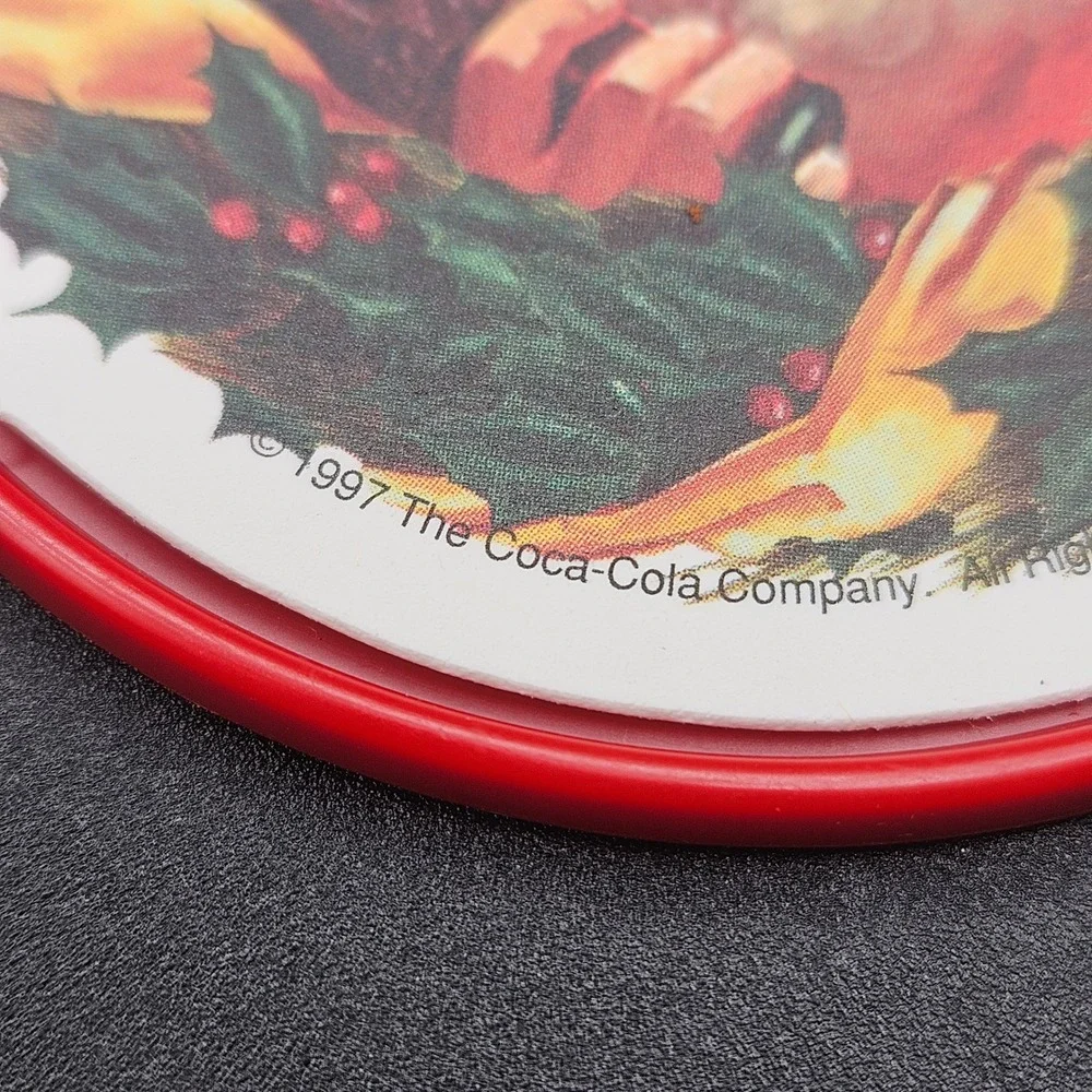 Vintage 1997 Coca-Cola Santa Claus Christmas Coasters Set of 4 Red Plastic
